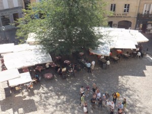 Looking down on the cafes at Saint Emillion